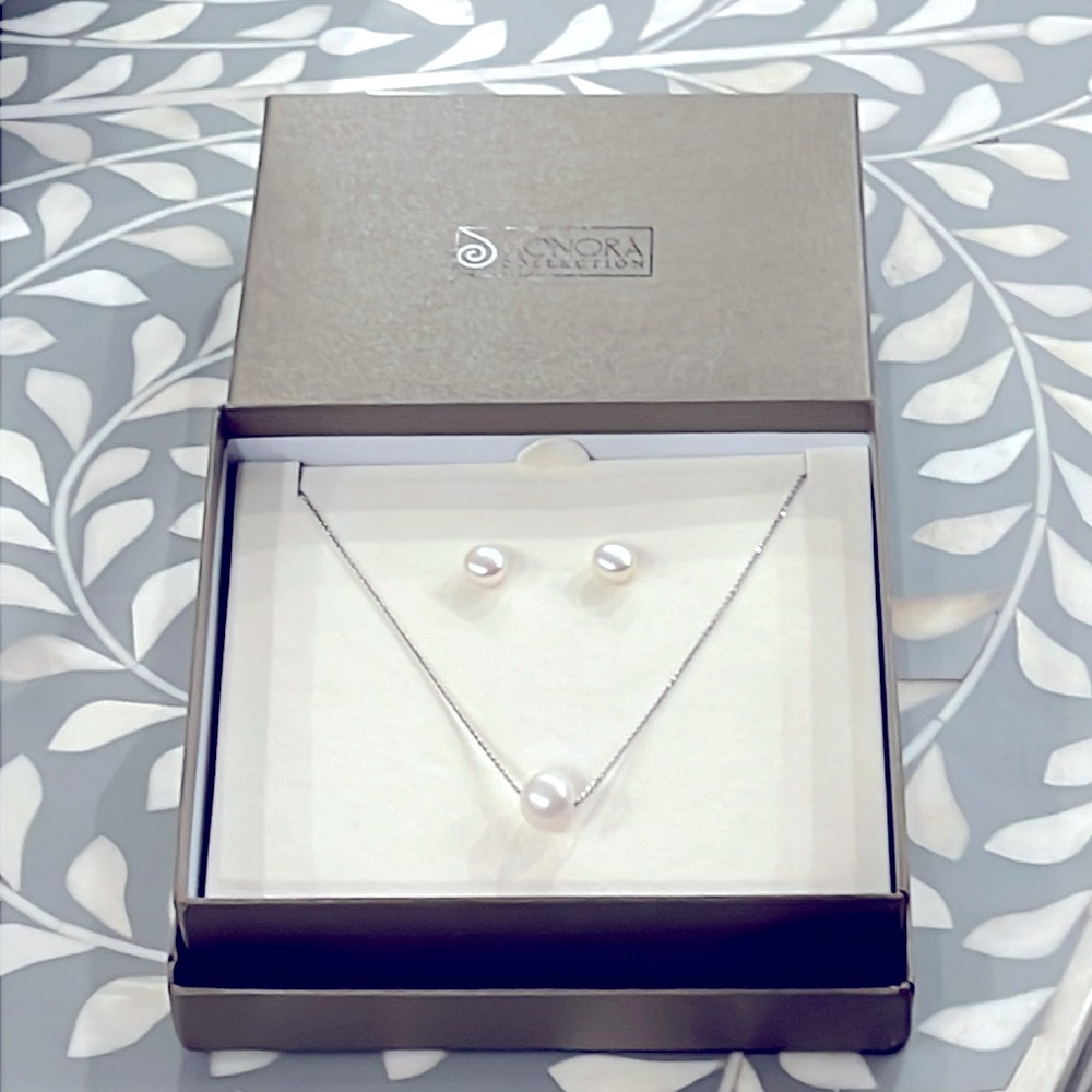 Honora Boxed Set Cultured Pearl Studs & Necklace Sterling Silver